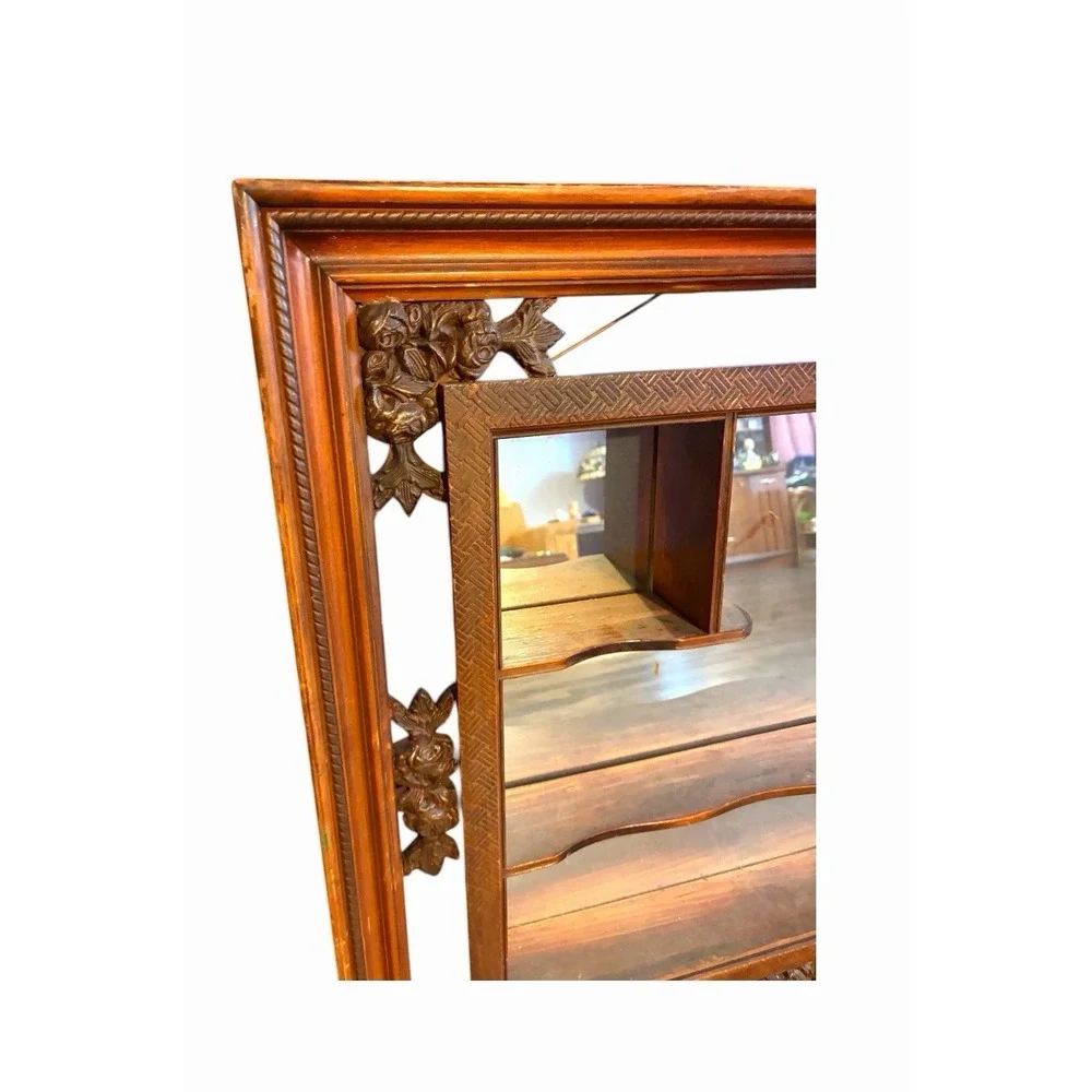 Vintage Mid Century Modern Illinois Moulding Co Shadow Box Mirror Wall Shelves